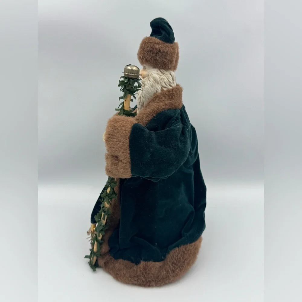 Vintage Victorian Santa Tree Topper Figure Red‎ Green Fur Trim Ceramic Face